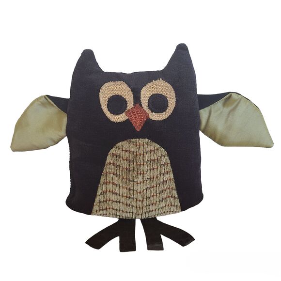Woof & Poof Owl Décor Accent Pillow 2013 Collectible 9" Black Green - Picture 1 of 10